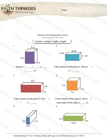 4th Grade math worksheet — Volume and Surface Area. Geometry Rectangular Prism Volume 3