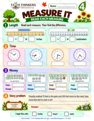 4th Grade math worksheet — Measurement Practice 6