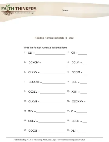 Roman Numerals Read 1 399 1