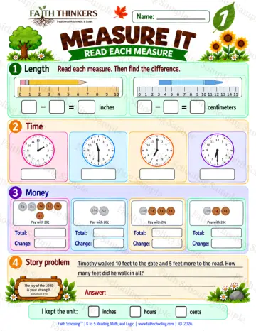 1st Grade math worksheet — Measurement Practice 4