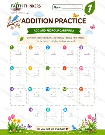 1st Grade math worksheet — Spring Addition Practice 6