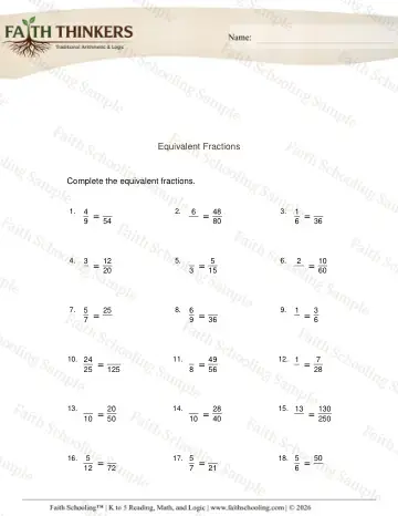 5th Grade math worksheet — Equivalent and Simplified Fractions. Equivalent Fractions 5