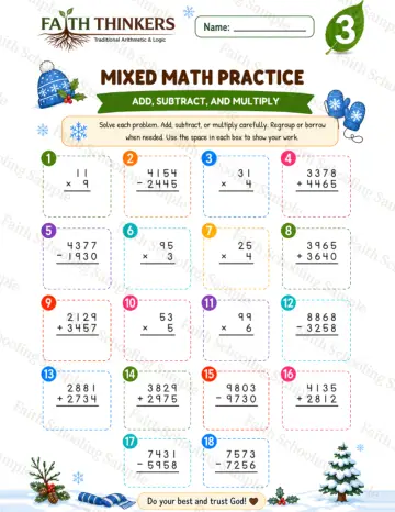 3rd Grade math worksheet — Winter Mixed Practice 9