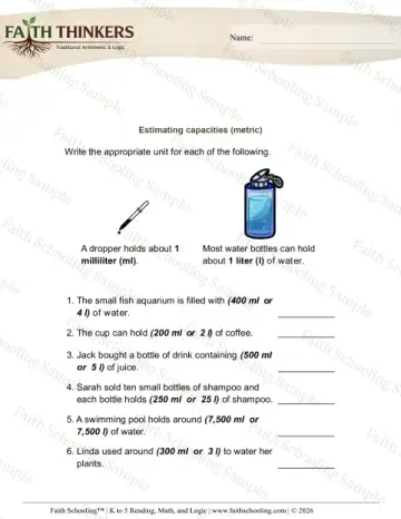 4th Grade math worksheet — Estimating Measurements 9