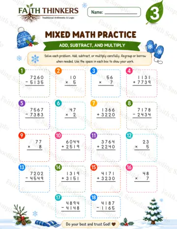 3rd Grade math worksheet — Winter Mixed Practice 8
