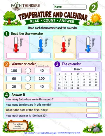 2nd Grade math worksheet — Calendar and Temperature Practice 6