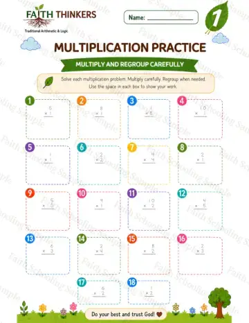 1st Grade math worksheet — Summer Multiplication Practice 7