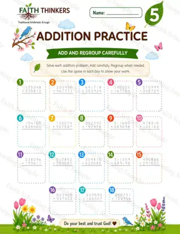 5th Grade math worksheet — Spring Addition Practice 4