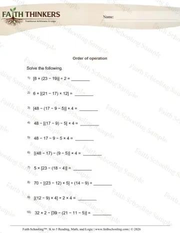 5th Grade math worksheet — Order Operations 7