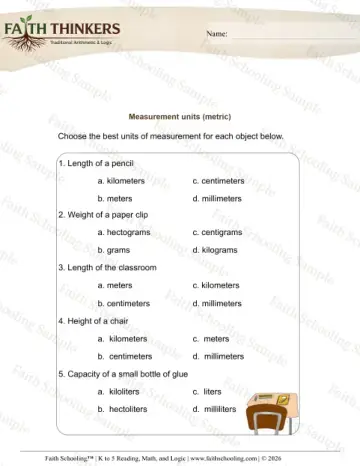 4th Grade math worksheet — Measurement Units Mixed 7