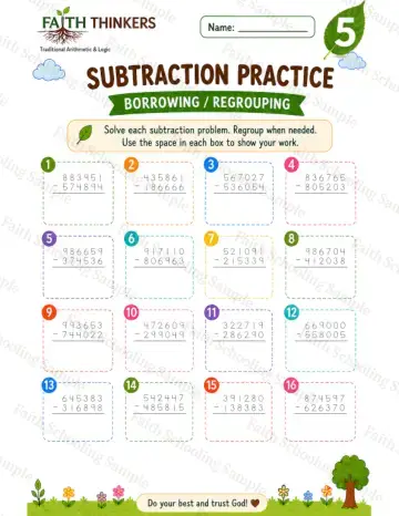 5th Grade math worksheet — Summer Subtraction Practice 6