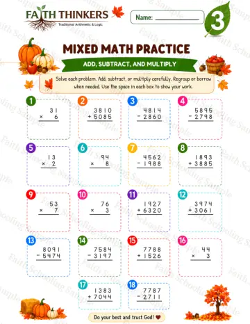 3rd Grade math worksheet — Fall Mixed Practice 6
