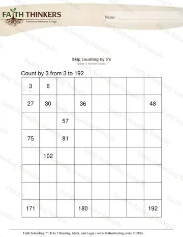 2nd Grade math worksheet — Skip Counting. Counting by 3s 6