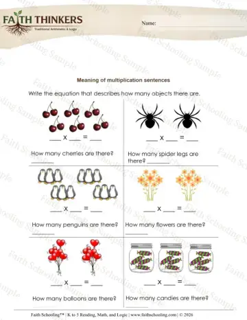 3rd Grade math worksheet — Understanding Multiplication. Meaning of Multiplication Sentences 3