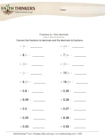 Grade 5 Math: Improper Fractions Mixed Numbers — worksheet preview