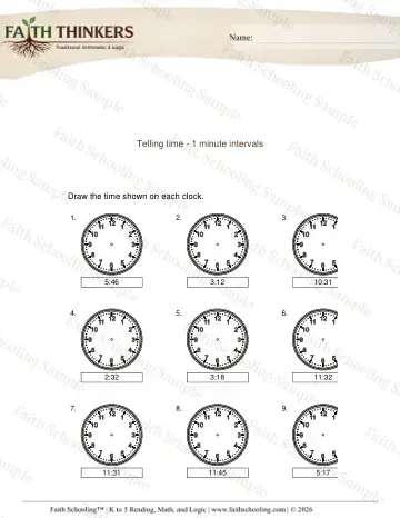 3rd Grade math worksheet — Telling Time 1 Minute 4