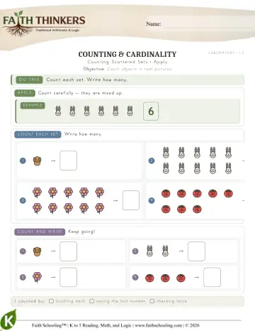 Kindergarten Math: Counting Scattered Sets — worksheet preview