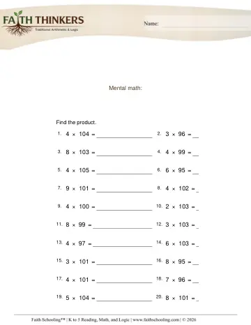 Multiply 1 Digit by Number Near 100 1