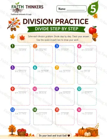 5th Grade math worksheet — Fall Division Practice 5