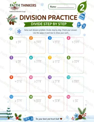 2nd Grade math worksheet — Winter Division Practice 9