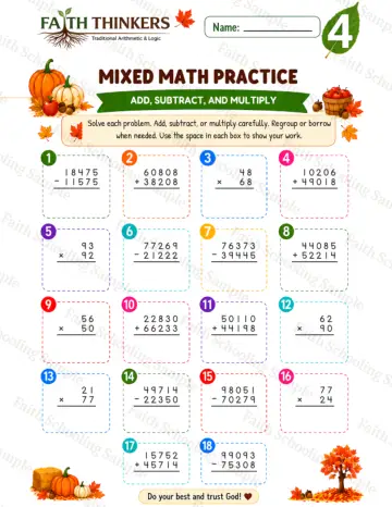 4th Grade math worksheet — Fall Mixed Practice 9
