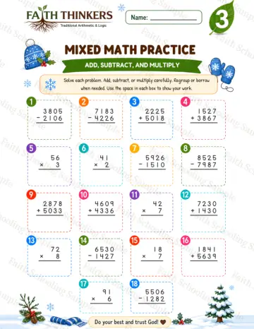 3rd Grade math worksheet — Winter Mixed Practice 7