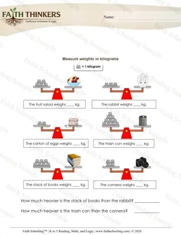 2nd Grade math worksheet — Measurement Weight Kilograms 4