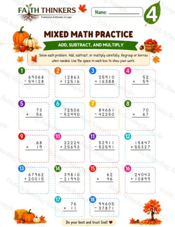 4th Grade math worksheet — Fall Mixed Practice 5