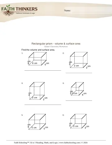 Geometry Rectangular Prism Volume Surface Area 6