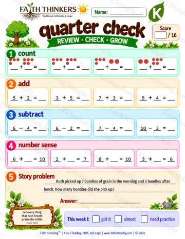 Kindergarten math worksheet — Mixed Review and Mastery Practice 5