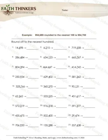 5th Grade math worksheet — Rounding and Estimation. Round 6 Digit Number Nearest 100 2