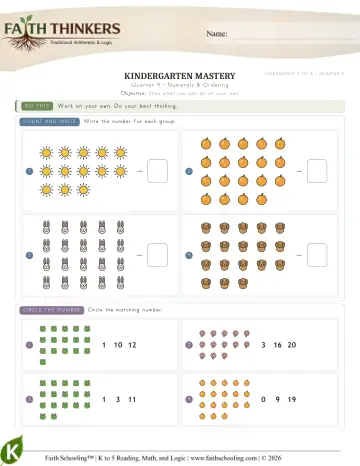 Kindergarten Math: Numerals Ordering — worksheet preview