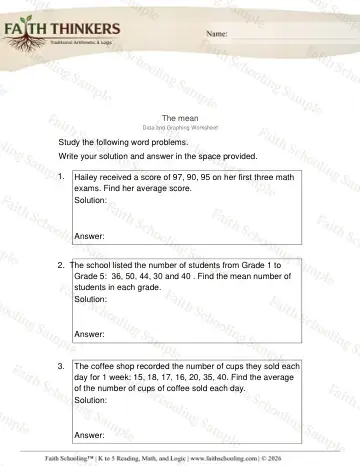 5th Grade math worksheet — Mean Median Mode. Mean 3
