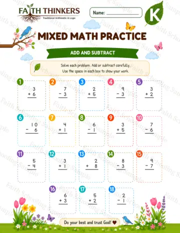 Kindergarten math worksheet — Spring Mixed Practice 7