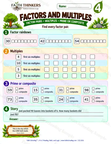 4th Grade math worksheet — Factors and Multiples Practice 7