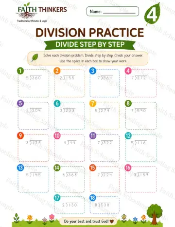 4th Grade math worksheet — Summer Division Practice 4
