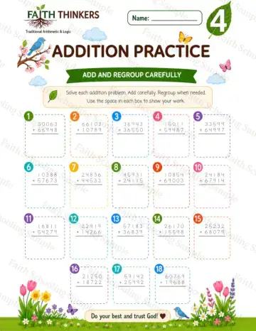 4th Grade math worksheet — Spring Addition Practice 5