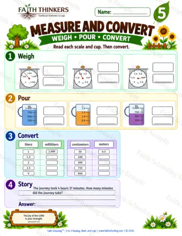 5th Grade math worksheet — Converting Units Practice 4