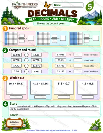 5th Grade math worksheet — Decimals Practice 7