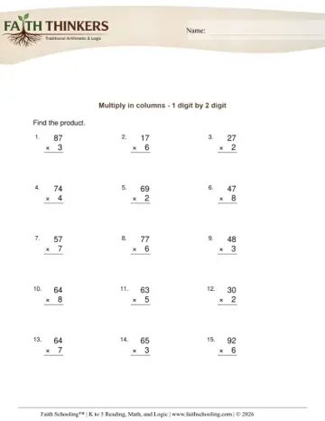 Multiply Columns 1 Digit 2 Digit 8