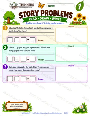 1st Grade math worksheet — Story Problems Practice 9