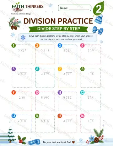 2nd Grade math worksheet — Winter Division Practice 6