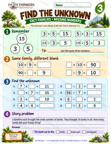 3rd Grade math worksheet — Find The Unknown Practice 7