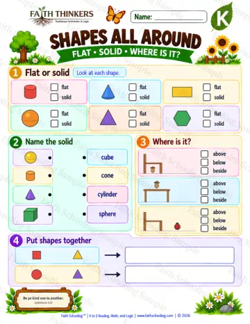 Kindergarten math worksheet — Shapes All Around Practice 7