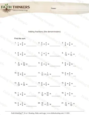 3rd Grade math worksheet — Adding Fractions Like Denominators 3