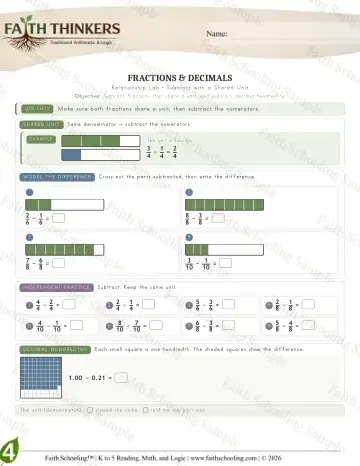 4th Grade math worksheet — Fractions (Practice 4)