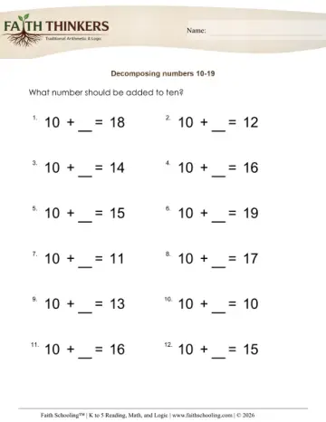 Decompose Numbers Teens 2