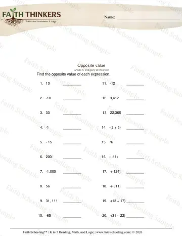 5th Grade math worksheet — Integers Absolute Value 3