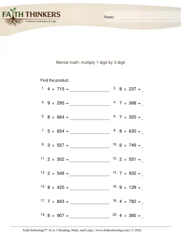 Grade 4 Math: Multi Digit Multiplication — worksheet preview