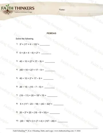 5th Grade math worksheet — Order of Operations (PEMDAS). PEMDAS 6